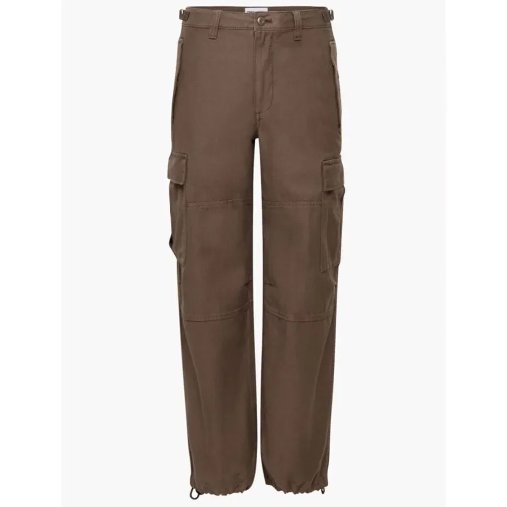 TNA Aritzia Supply Cargo Pants Size 6 Rich Mocha Relaxed Adjustable